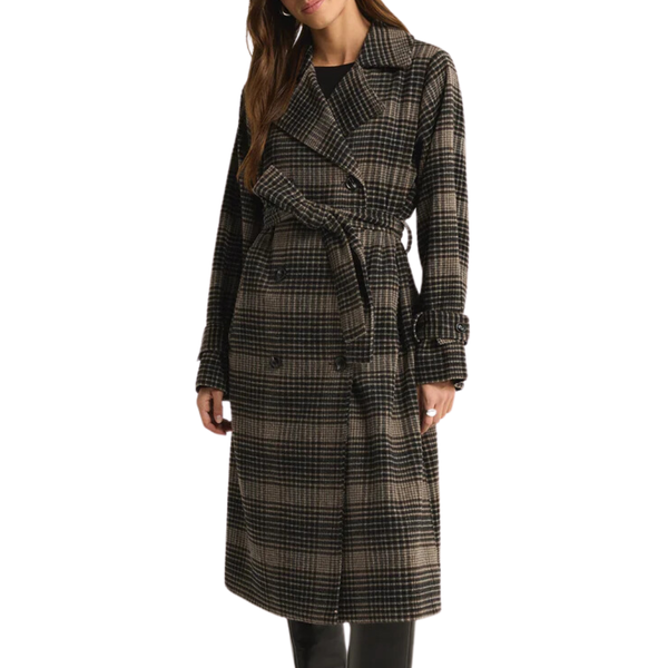 Z Supply Jackie Plaid Trench in Latte