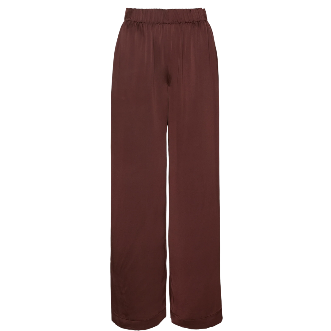 Brynn High Rise Pull On Wide Leg Silk Pant in Cinnabar
