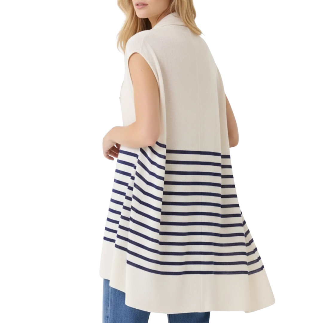 Stretch Linen Knit Stripe Cardigan in Blue Moon Stripe