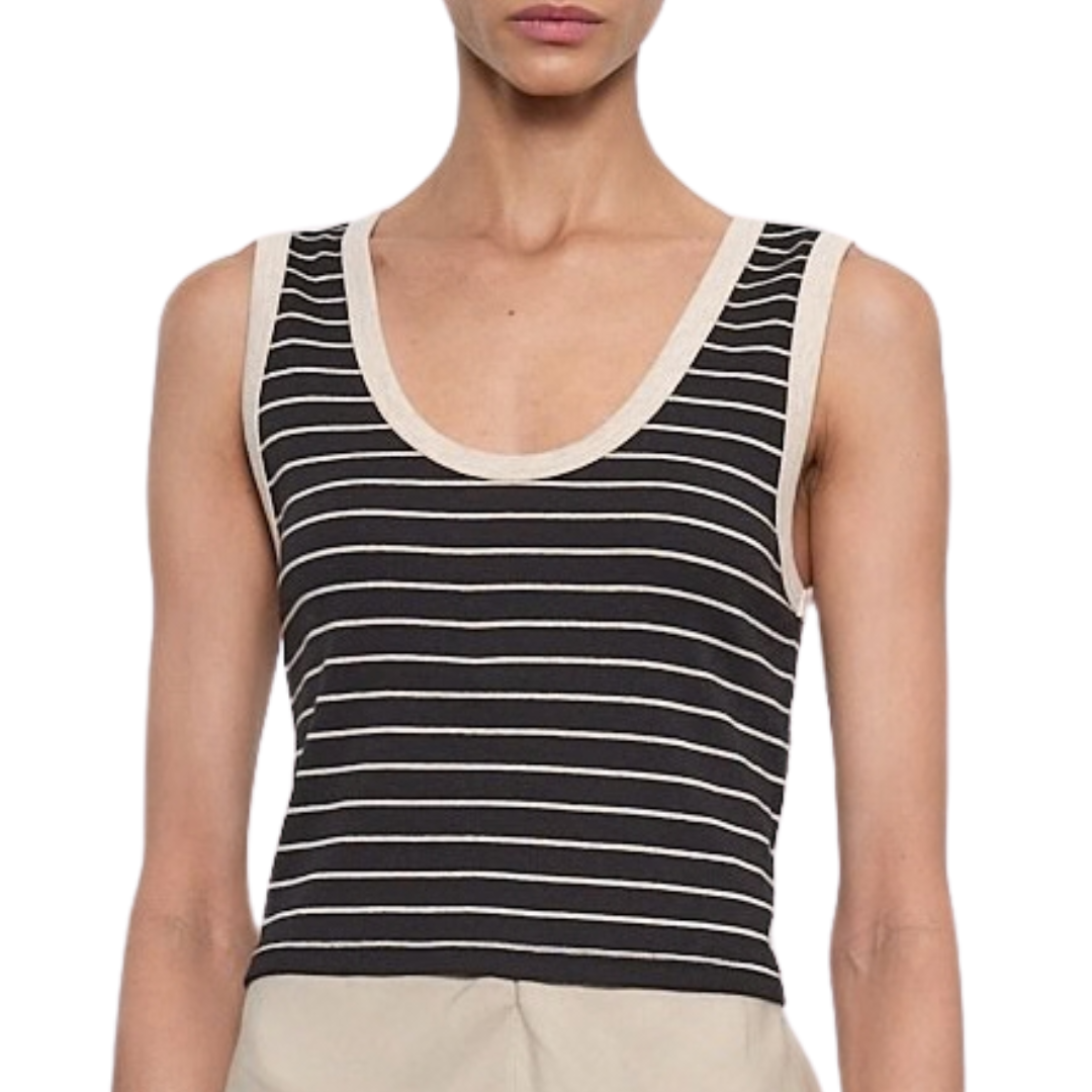 Cotton Stripe Classic U Tank in Wheat/Black