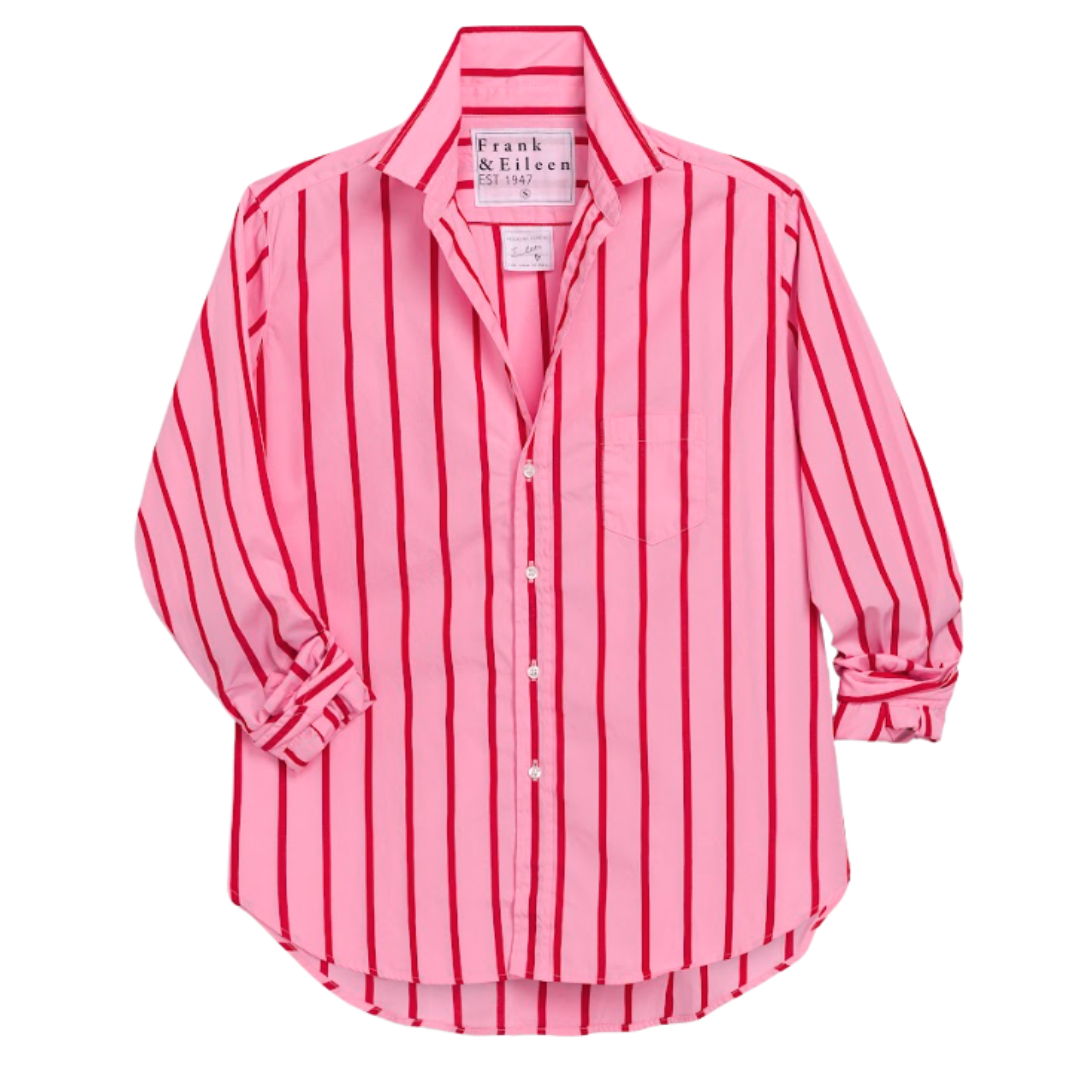 Eileen Relaxed Button-Up Shirt in Pink and Red Stripe