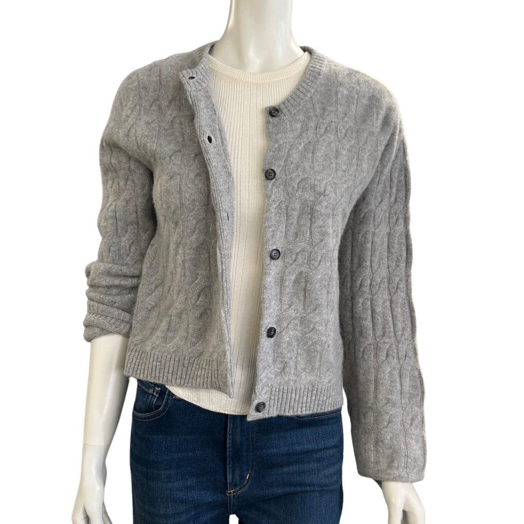 Premium Cashmere Cable Cardigan in Cement