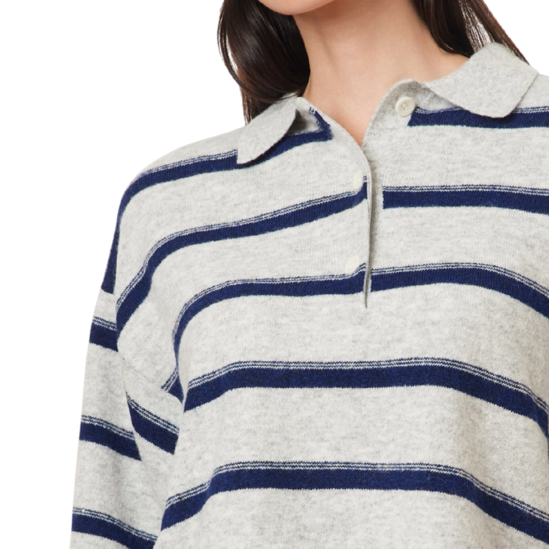 Striped Rugby Sweater in Heather Grey
