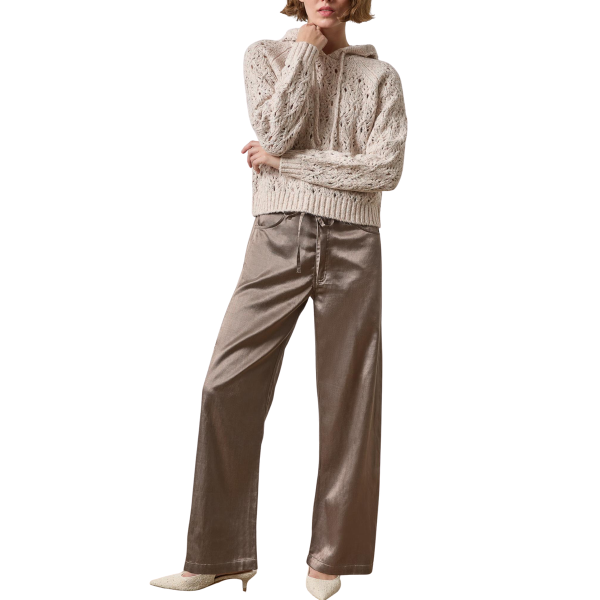 Long Sleeve Hoodie Sweater in Gardenia