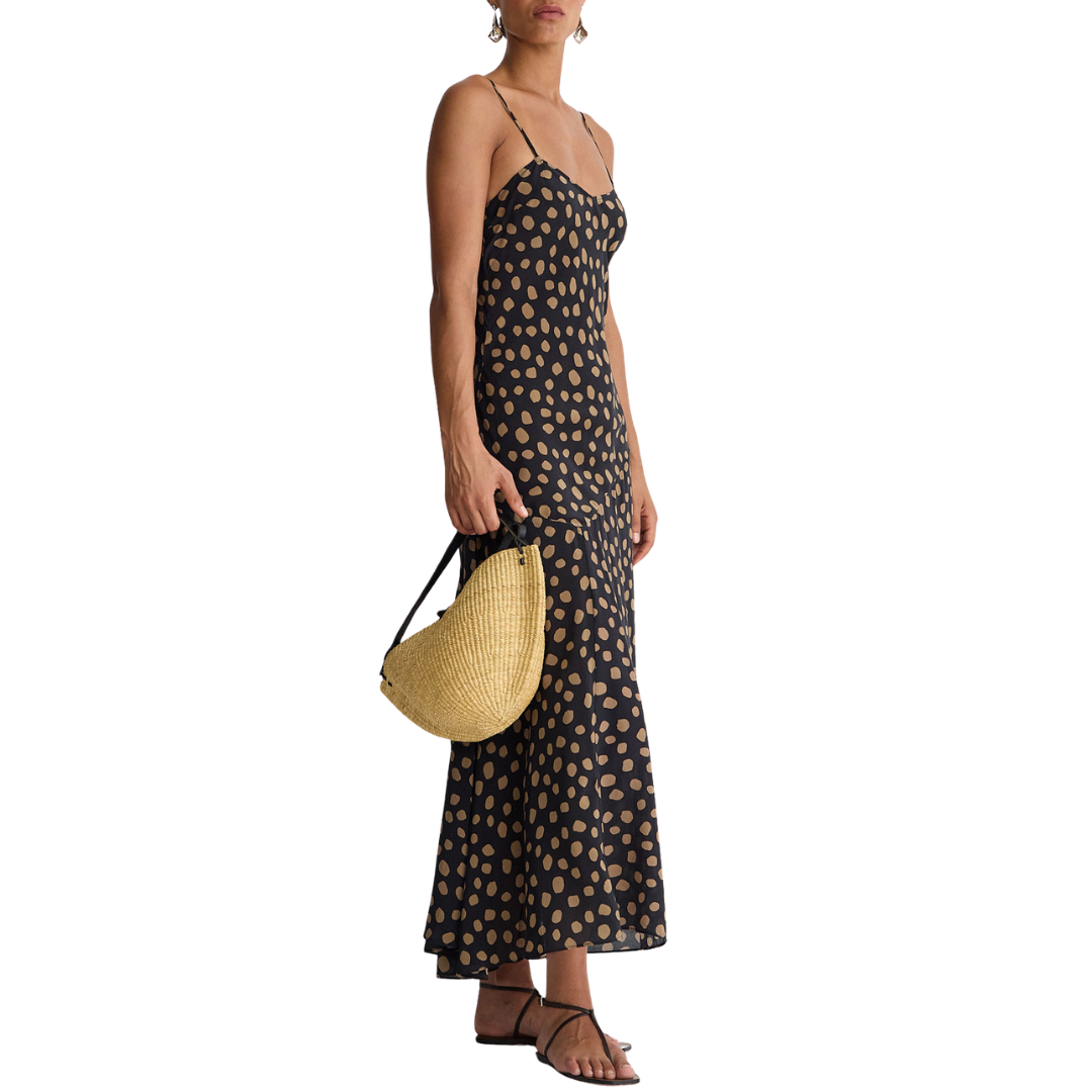 Kasimira Bias Slip Dress in Yayoi Black & Camel