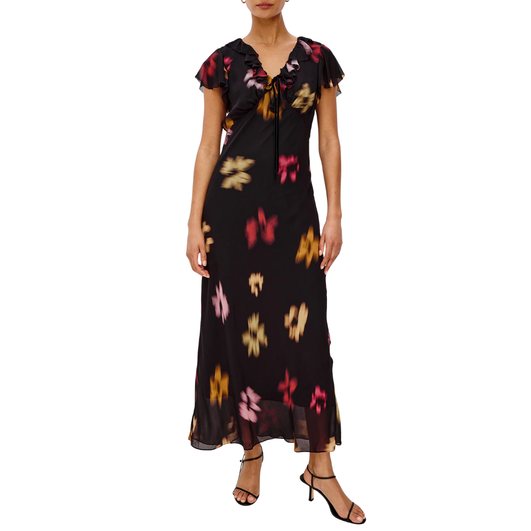 Neela Dress in Onyx Blurred Floral