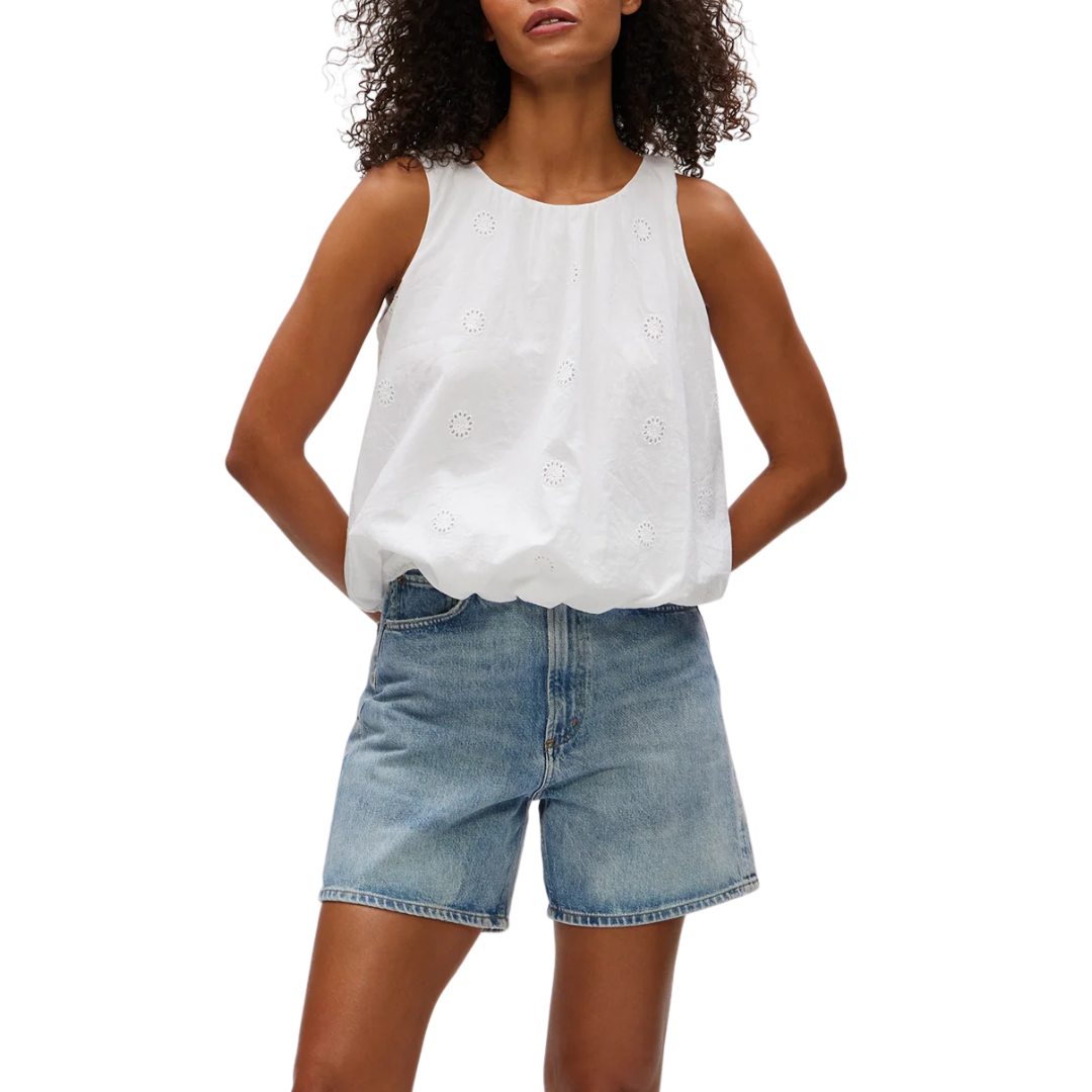 Hazel Eyelet Bubble Top in White