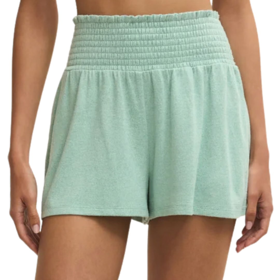 Dawn Smocked Soft Knit Short in Crystal Green