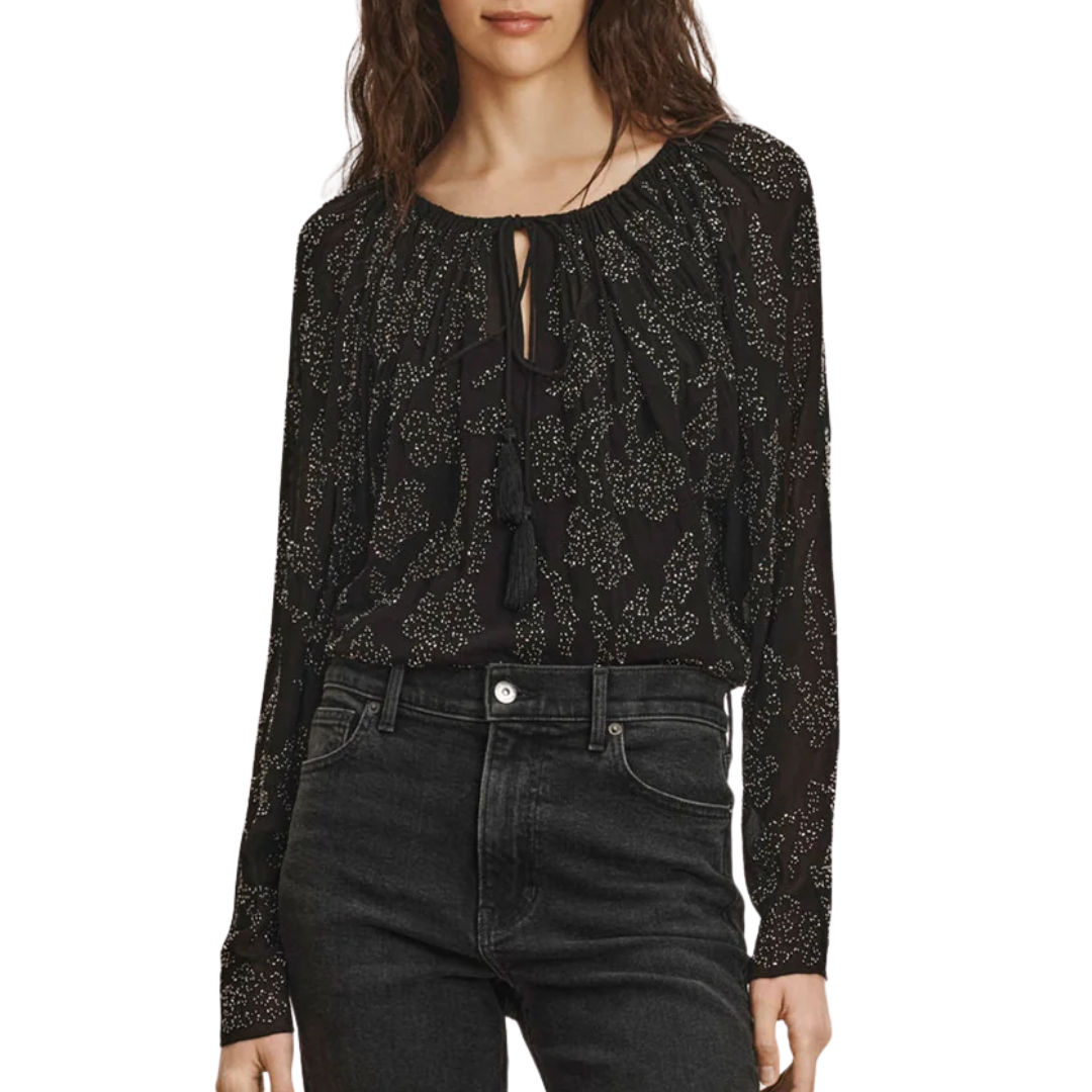 Marlena Beaded Blouse in Black