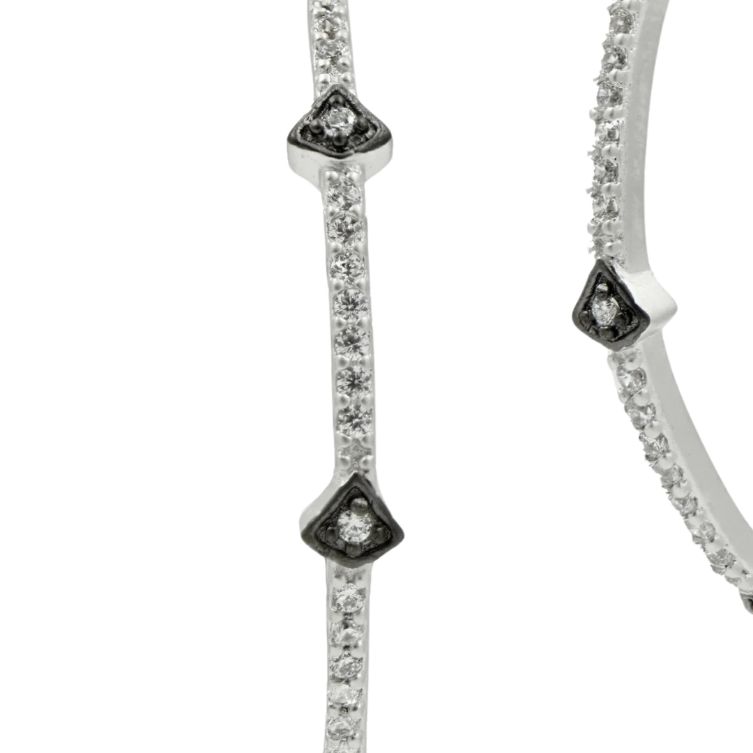 Best Selling Pavé Arrow Hoop Earrings in Silver & Black