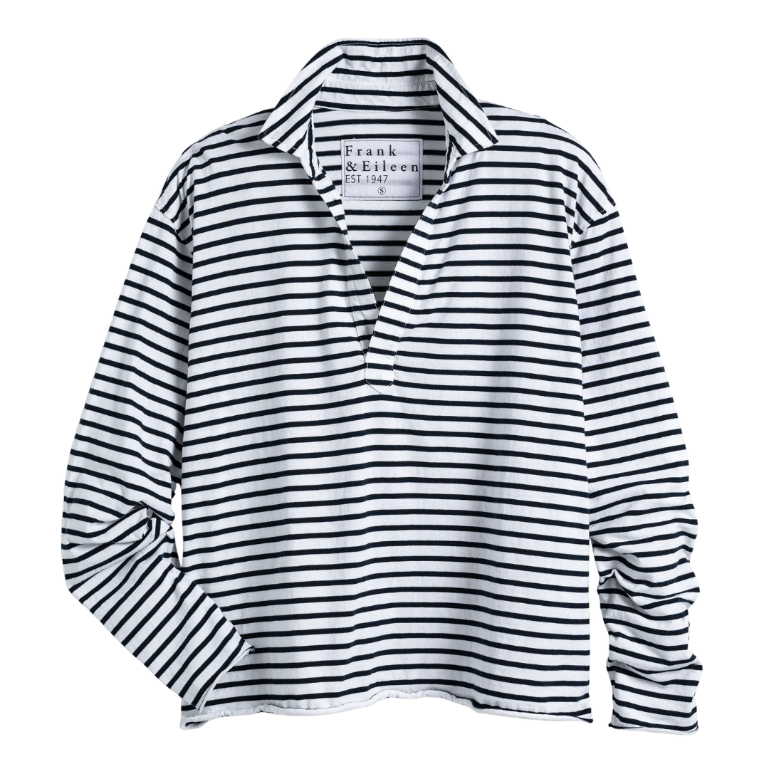 Patrick Popover Henley in White Navy Stripe