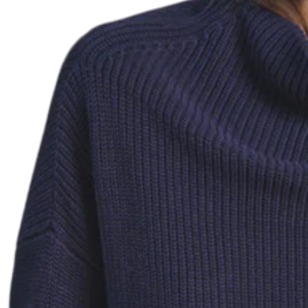 Half Cardigan Stitch Funnel Neck in Navy