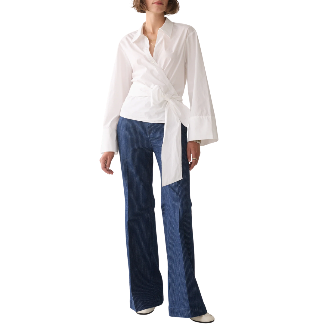 Wrap Blouse Crispy Poplin in White
