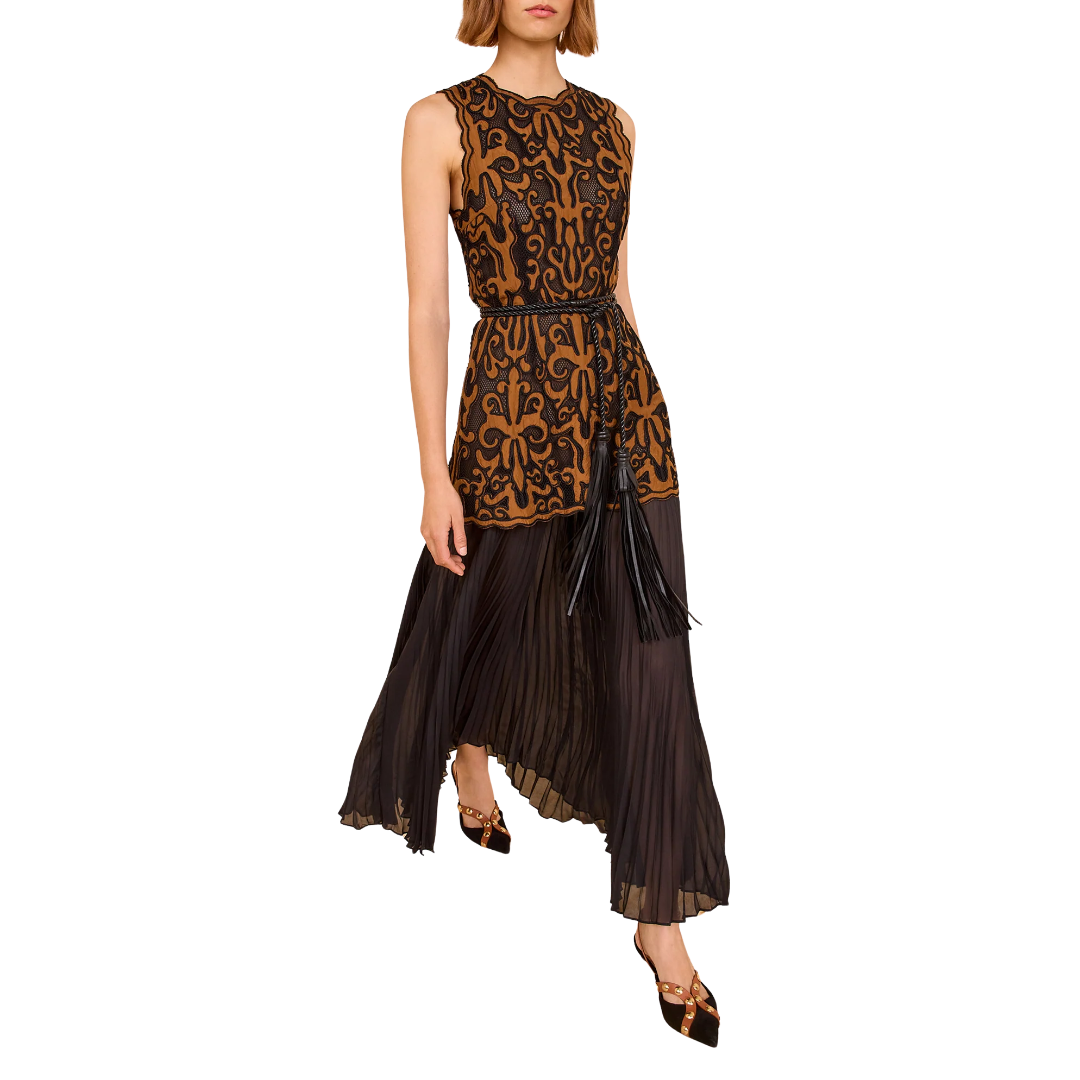 Auryn Applique Sleeveless Long Dress in Saffron