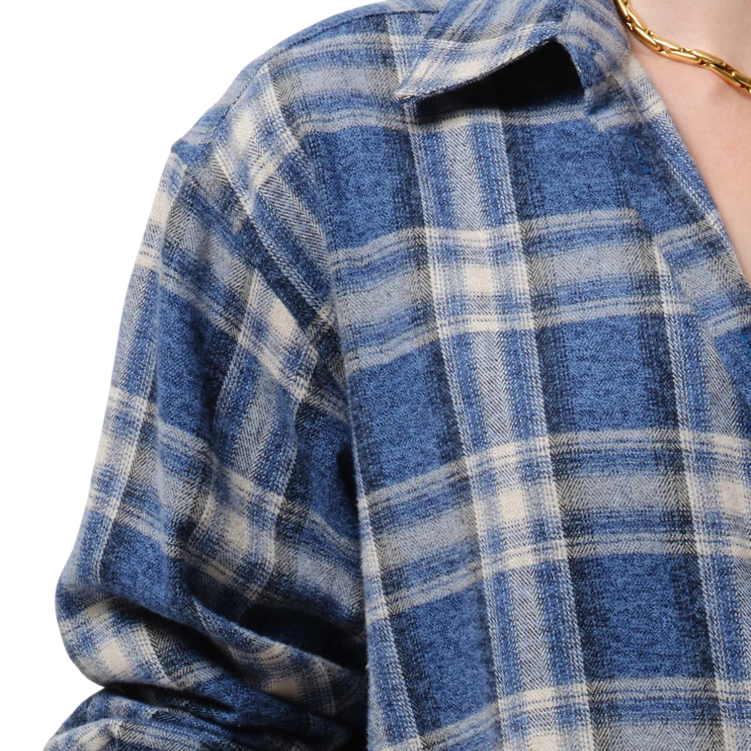 Ana Cropped Japanese Flannel Shirt in Marina Plaid