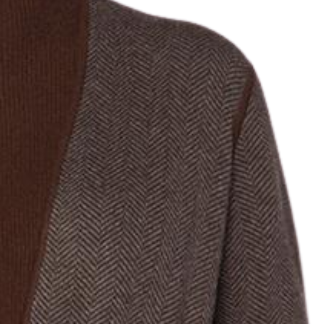 Jacquard Herringbone Cardigan in Chocolate/Flannel
