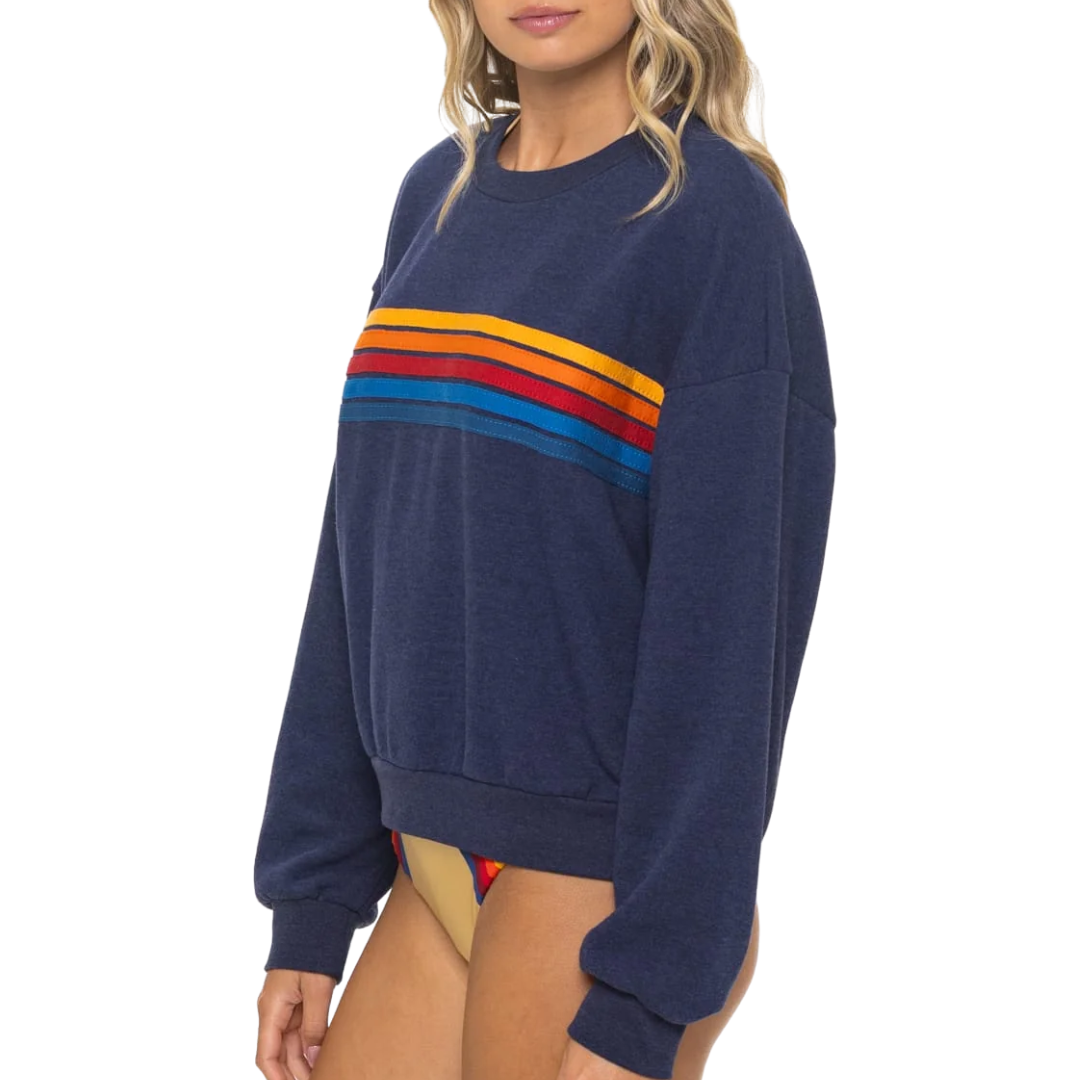 5 Stripe Relaxed Crew Sweatshirt in Navy