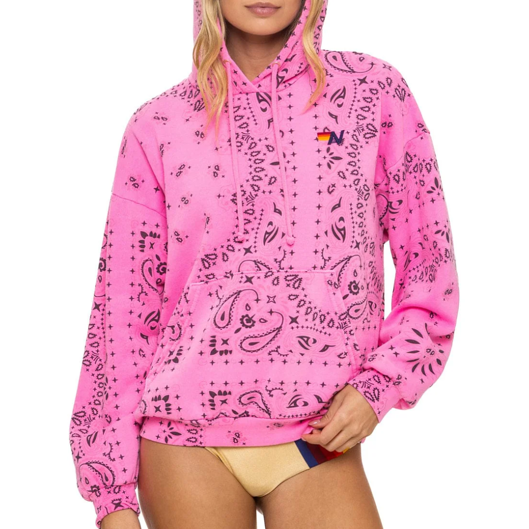 Bandana Relaxed Pullover Hoodie in Neon Pink