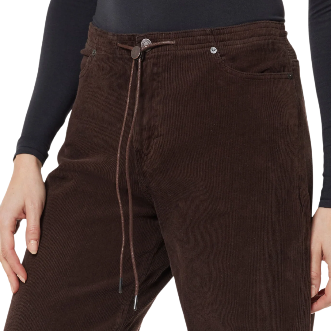 Jade Wide Leg Drawstring Corduroy in Chocolate