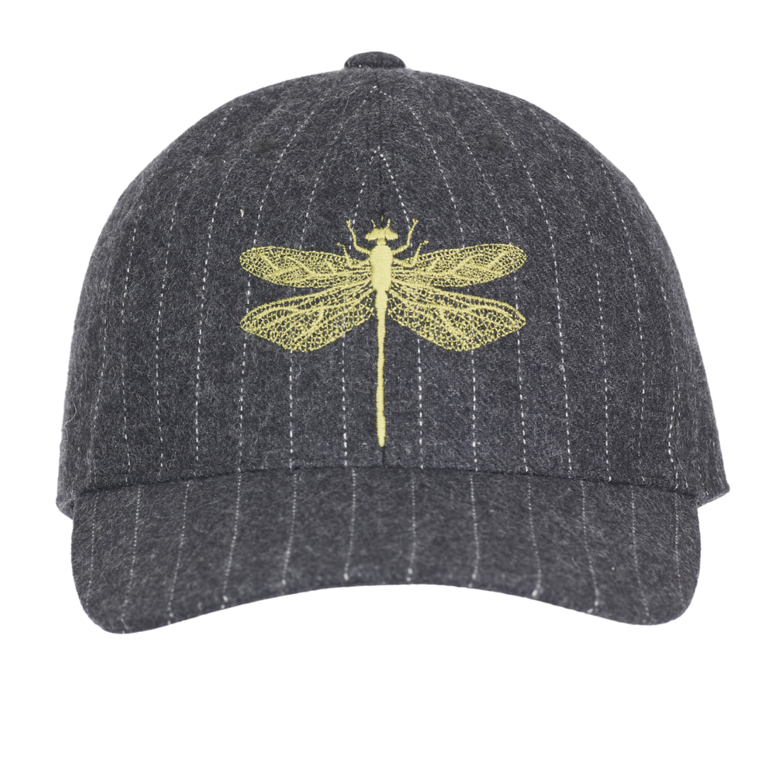 Pinstripe Wool Embroidered Cap in Graphite