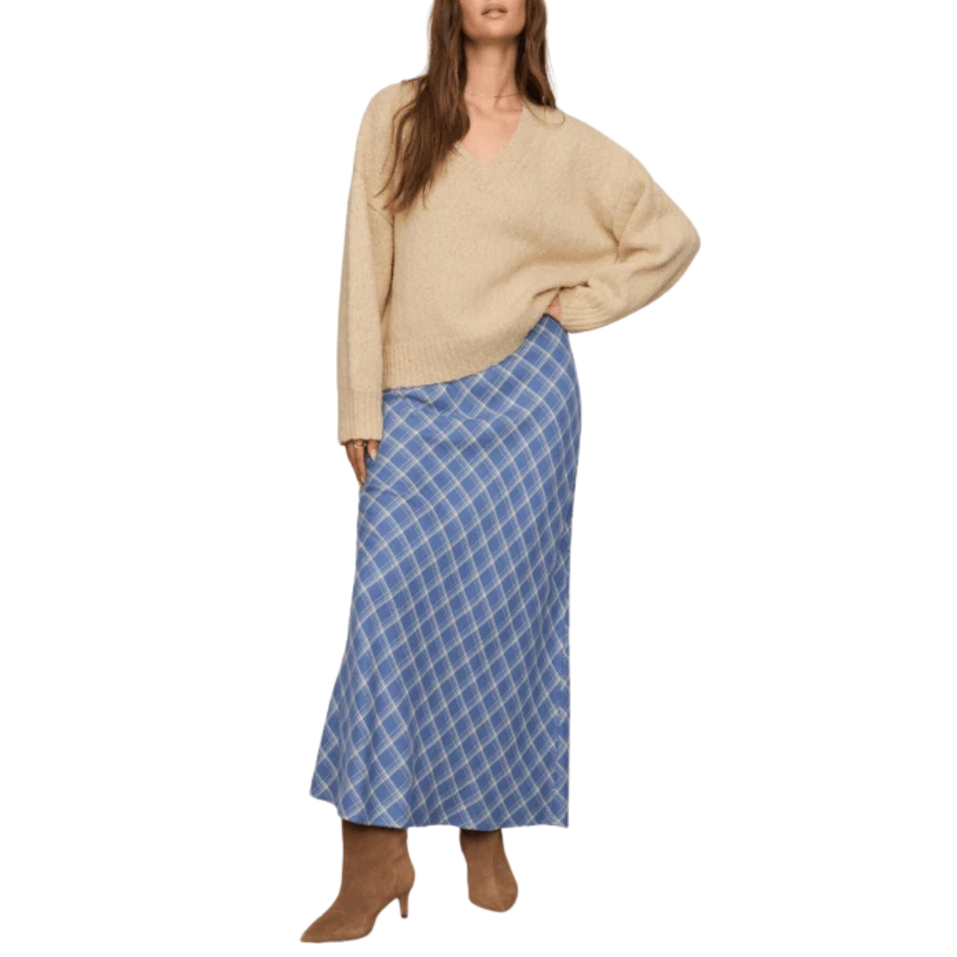 Europa Plaid Maxi Skirt in Mystic Blue