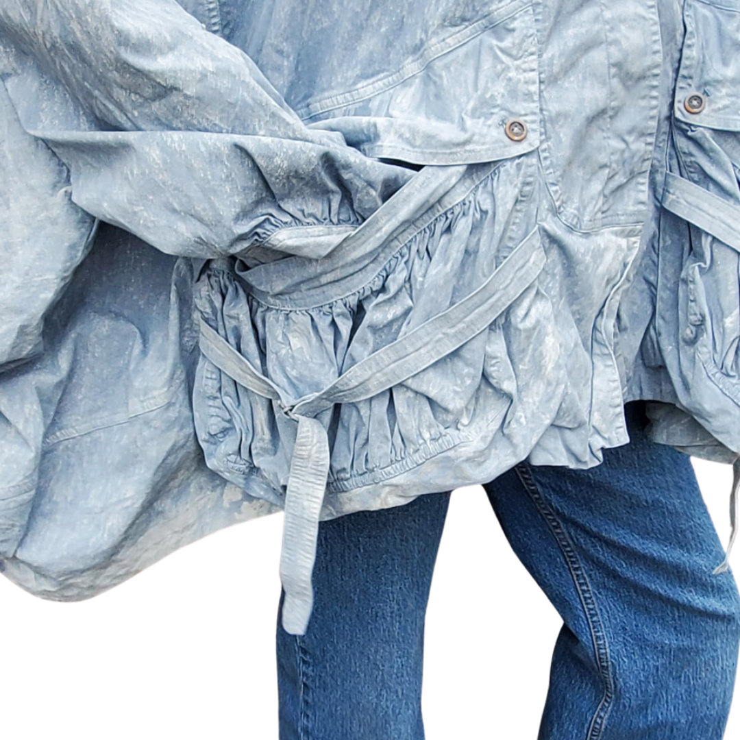 Balloon Sleeve Jacket With Hood in Sky Fog