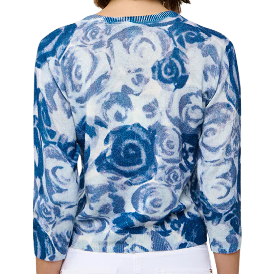 Watercolor Rose Baby Cardigan in Navy Combo