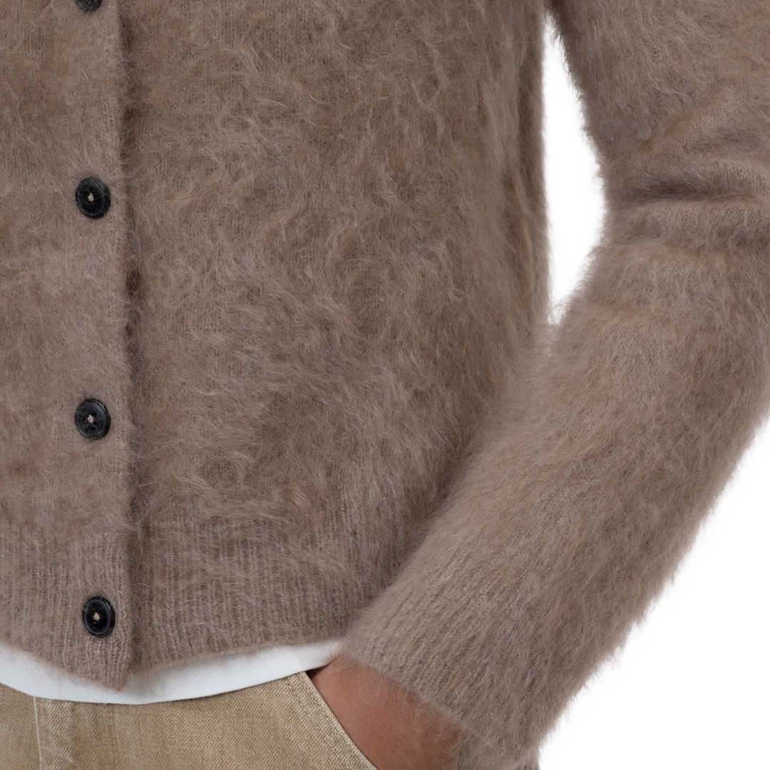 Brushed Cashmere Cardigan in Wheat Beige