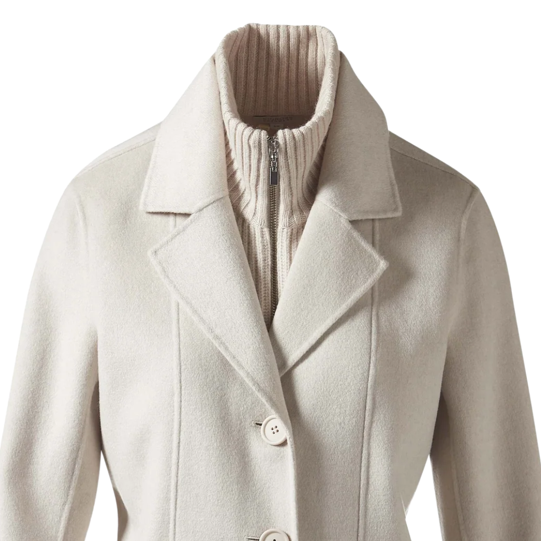Knit Insert Notch Collar Coat in Birch
