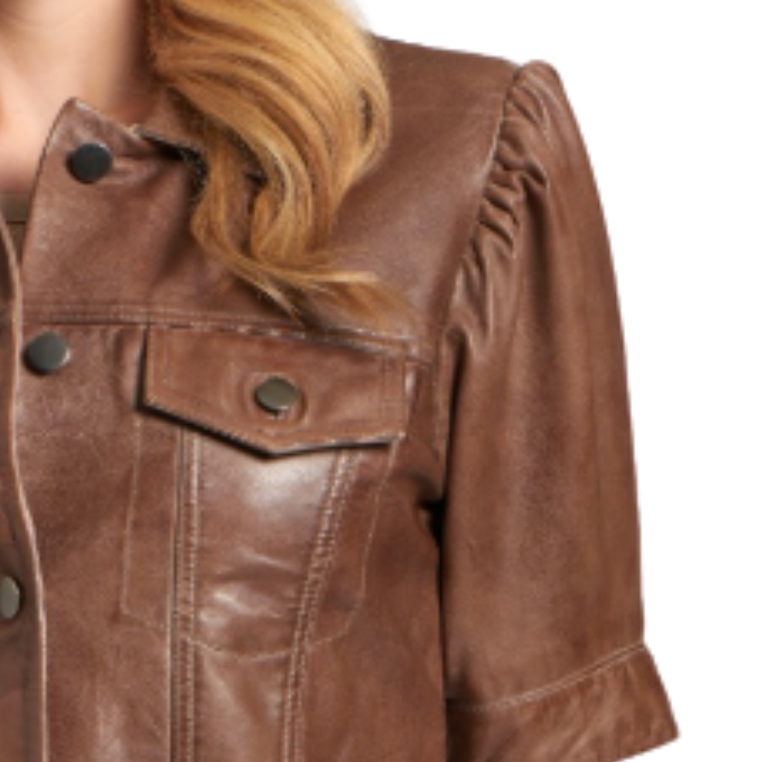 Crop Leather Jacket in Stone
