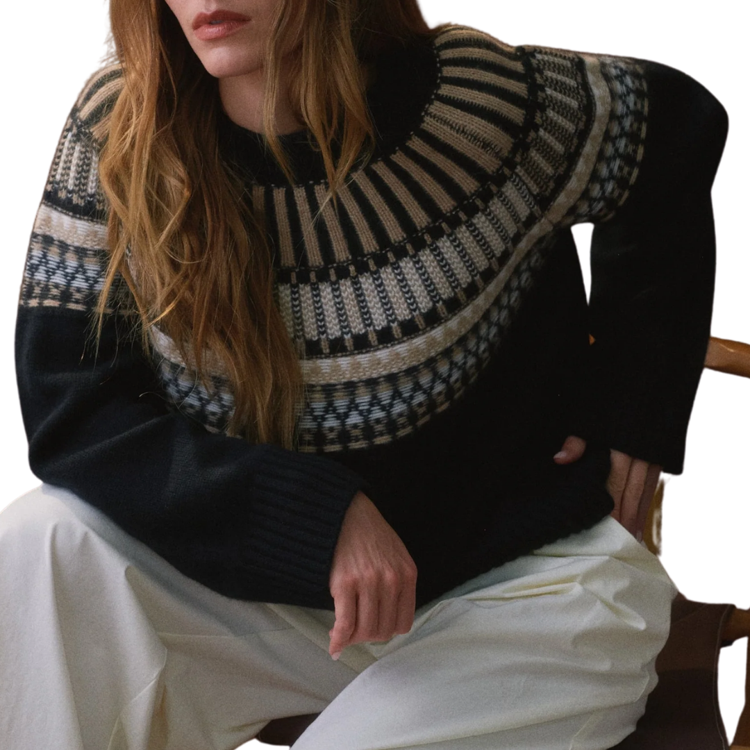 Finley Slouchy Fairisle Crewneck in Black Fairisle