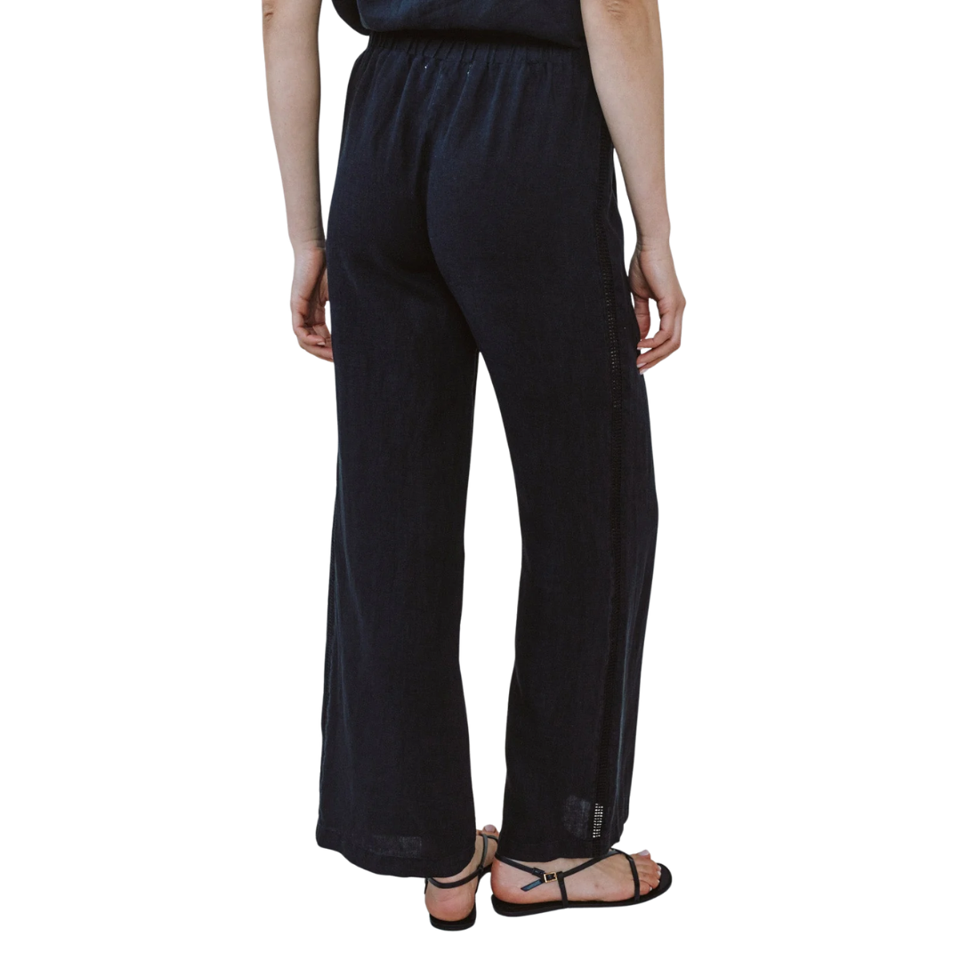 Beach Pant With Lattice Stripe in Black