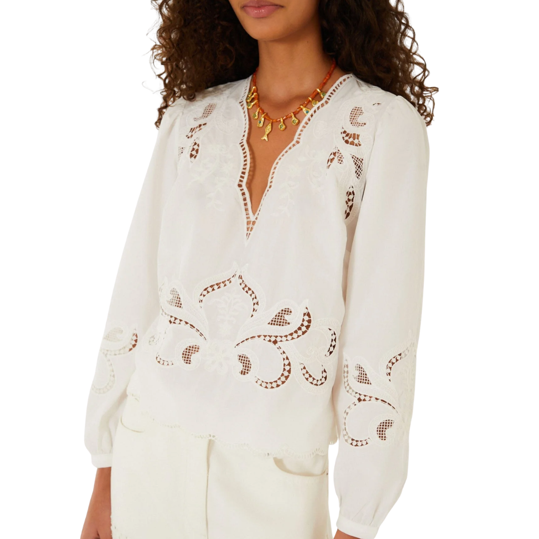 Richelieu Long Sleeve Blouse in Off-White