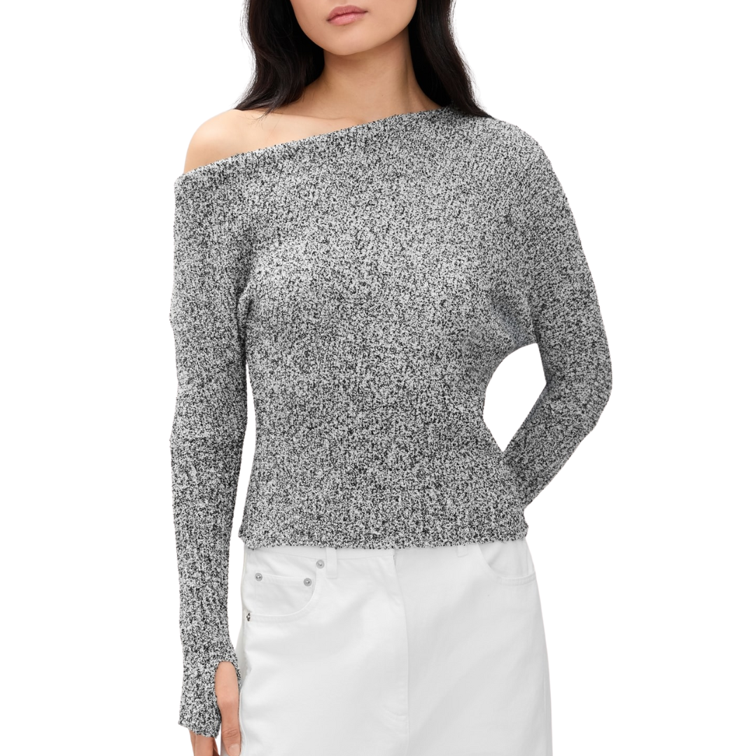 Boucle Knit Slouch Sweater in Pepper