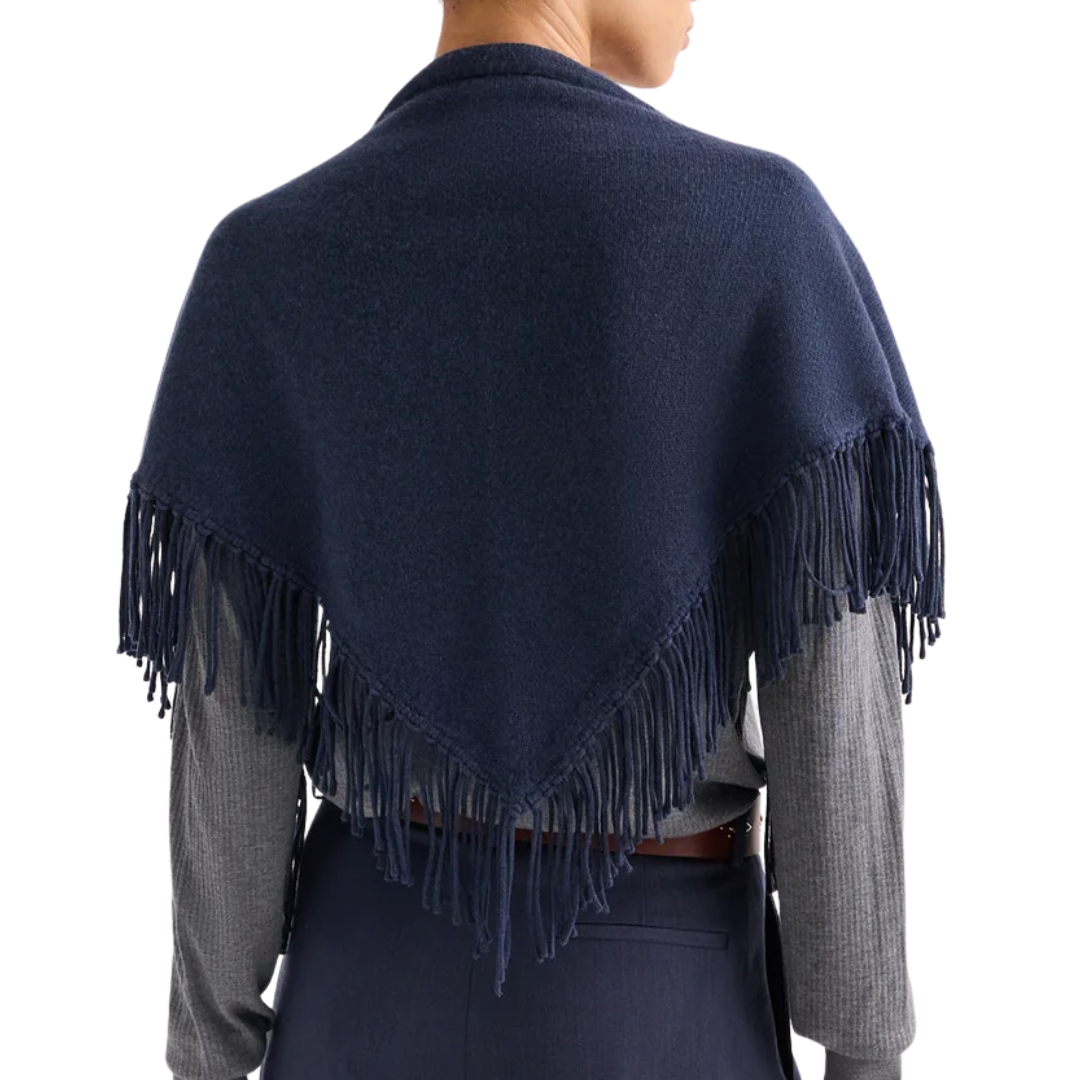 Fringe Triangle Scarf in Blue Nights