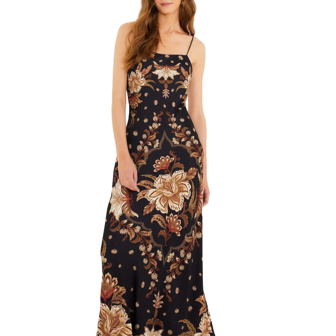 Slip Maxi Dress in Black Majestic Garden