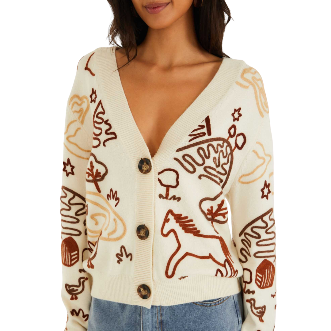 Countryside Cornelli Knit Cardigan in Off-White