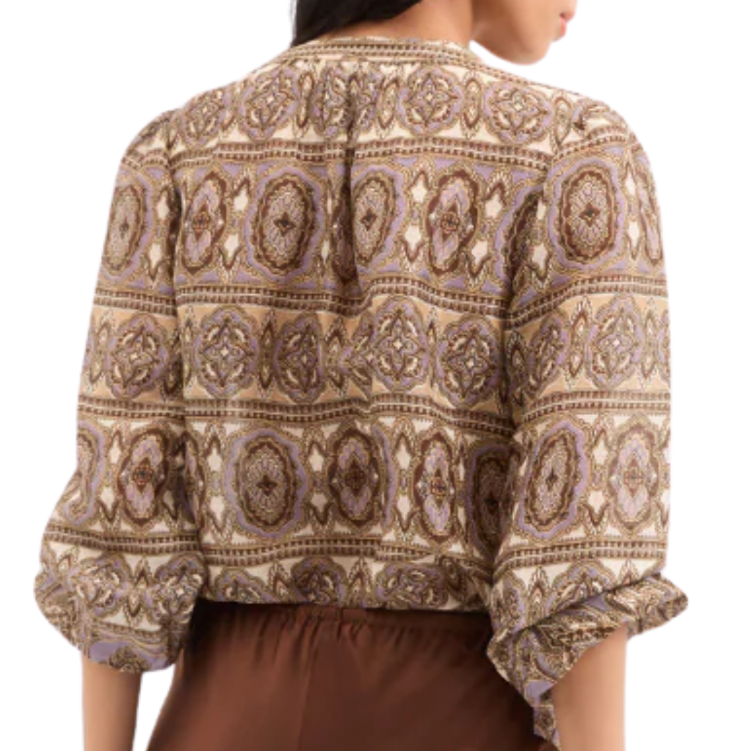 Ashlynn Silk-Linen Blouse in Stone Khaki Multi