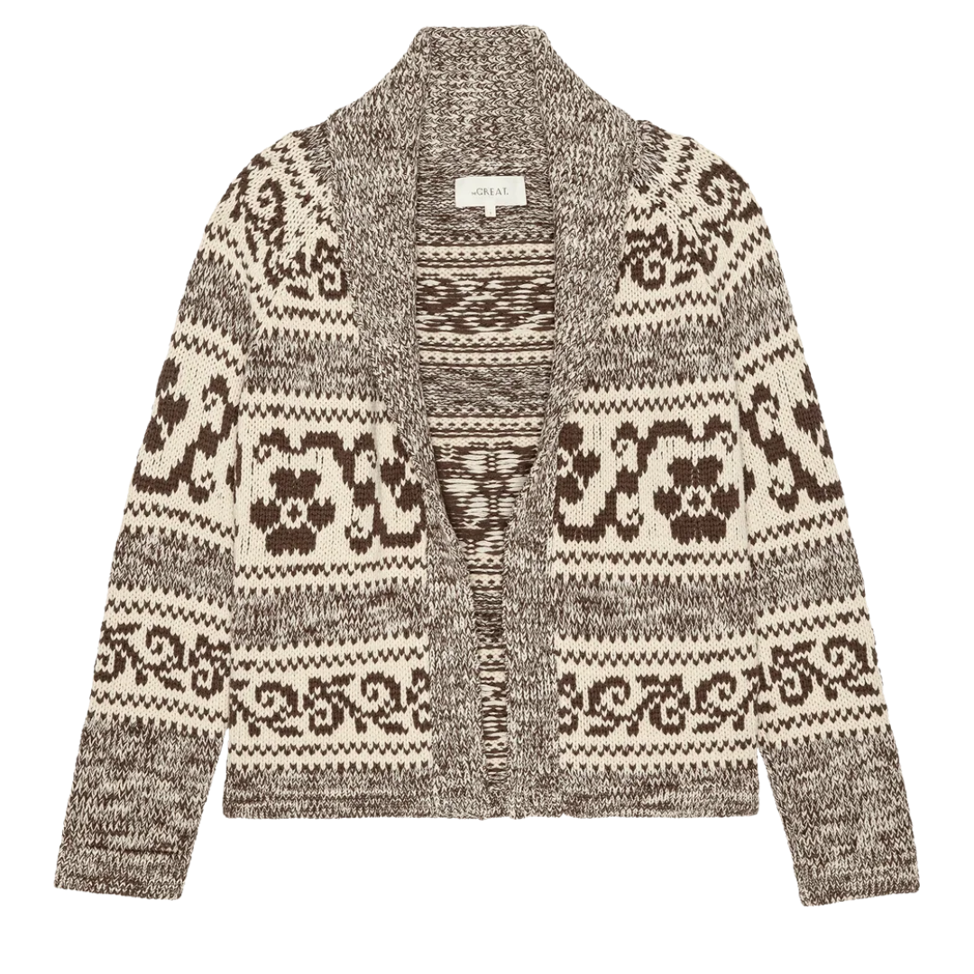 The Nordic Flower Lodge Cardigan in Marled Chestnut