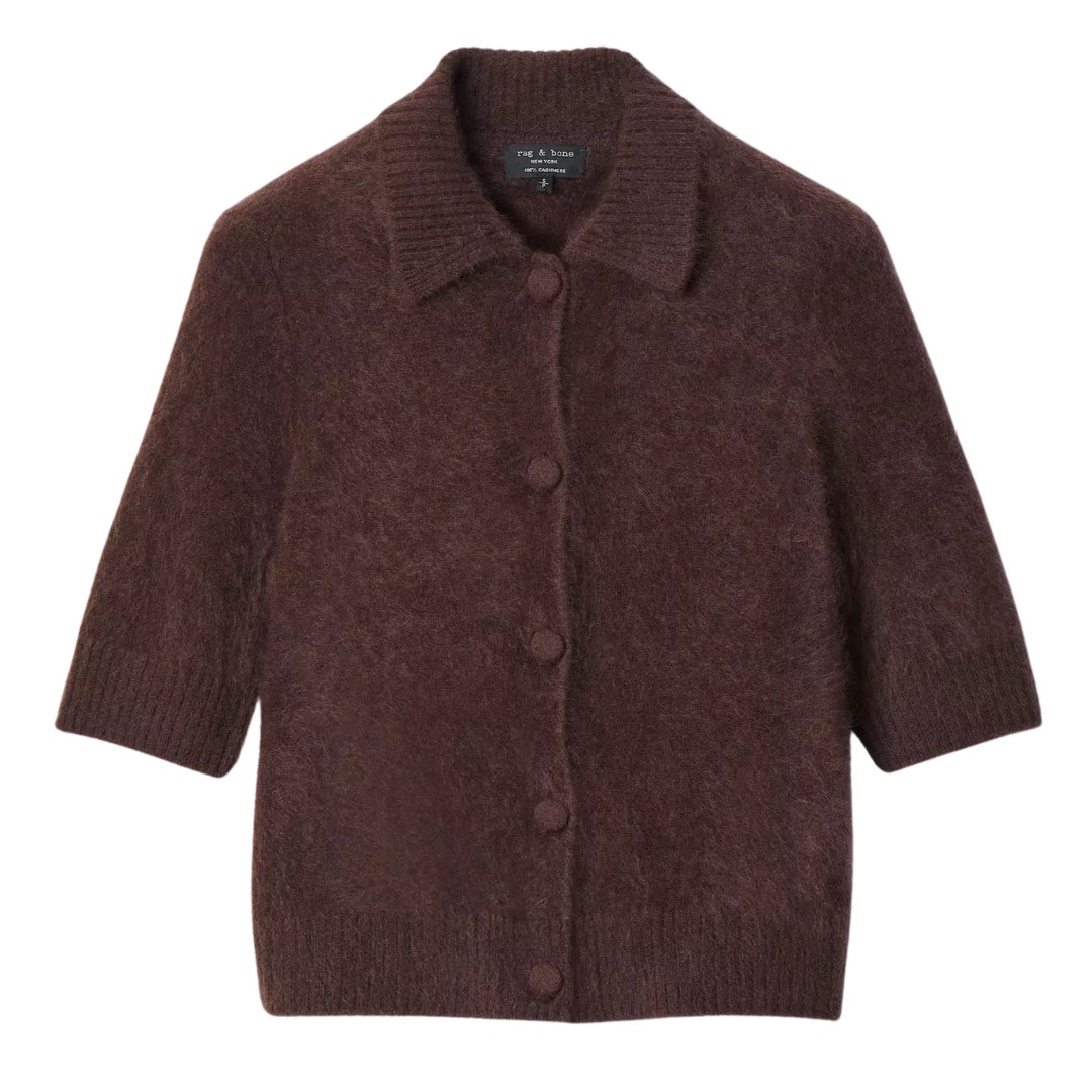 Jada Brushed Cashmere Cardigan in Dark Brown
