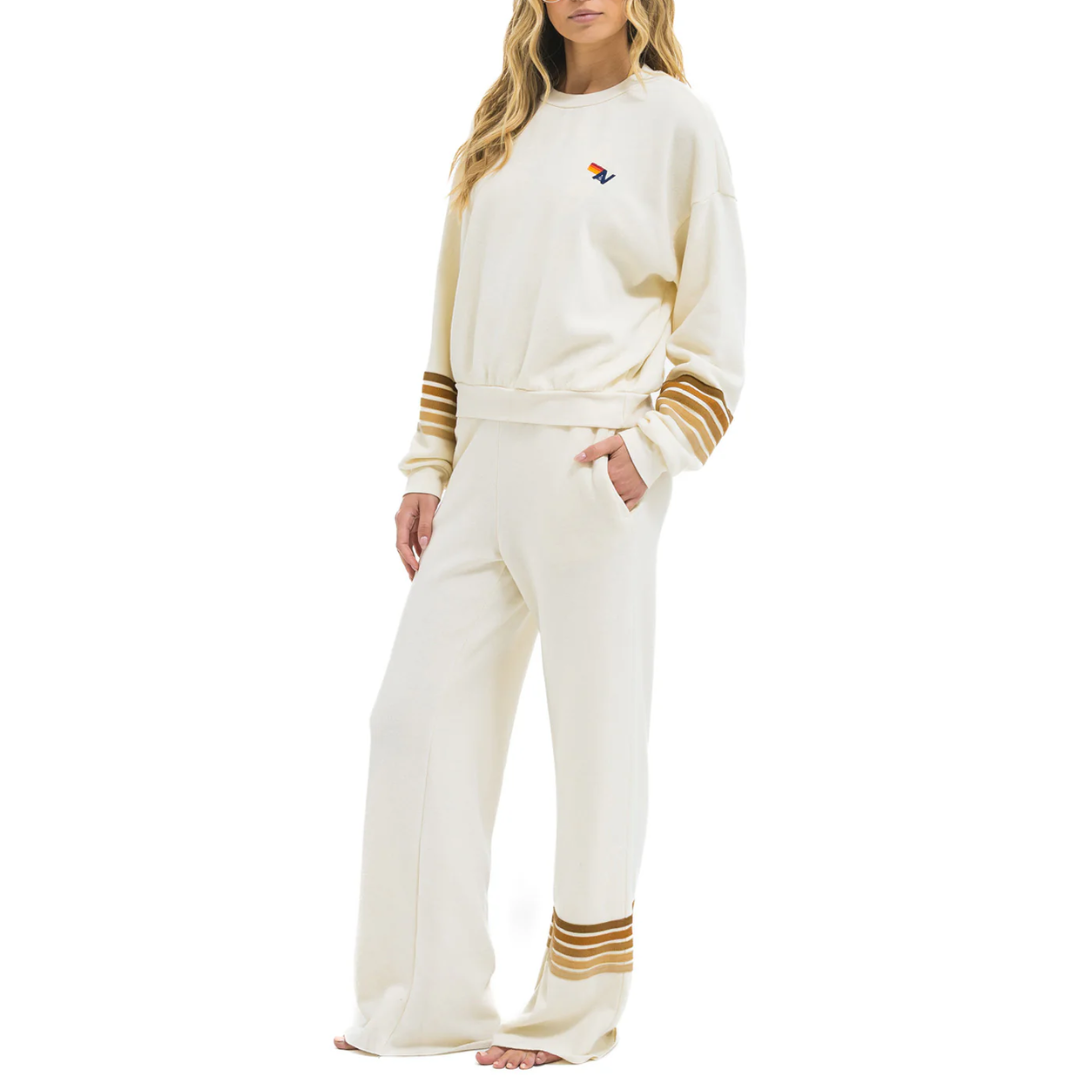 Rugby Wide Leg Sweatpants in Vintage White/Brown