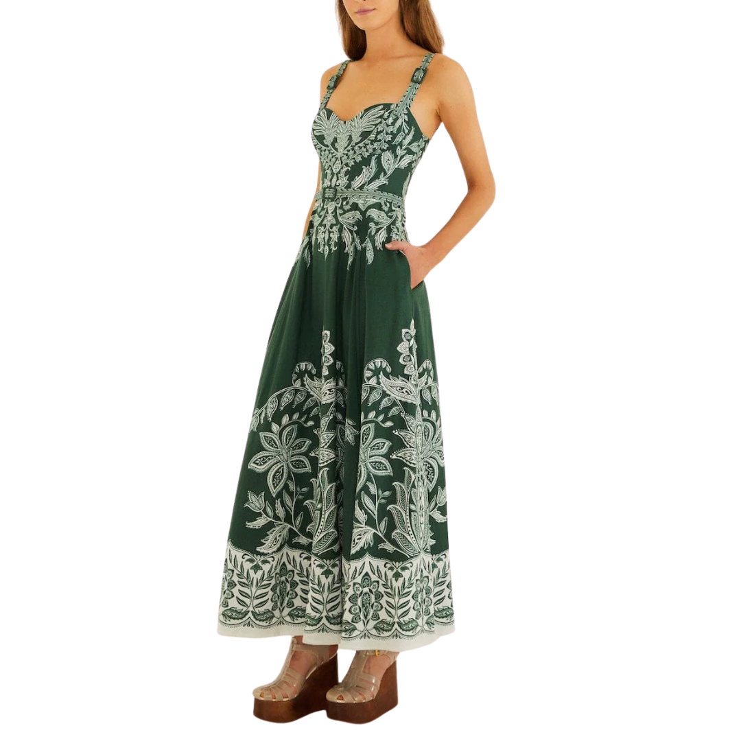 Miranda Belt Buckle Maxi Dress in Dark Green