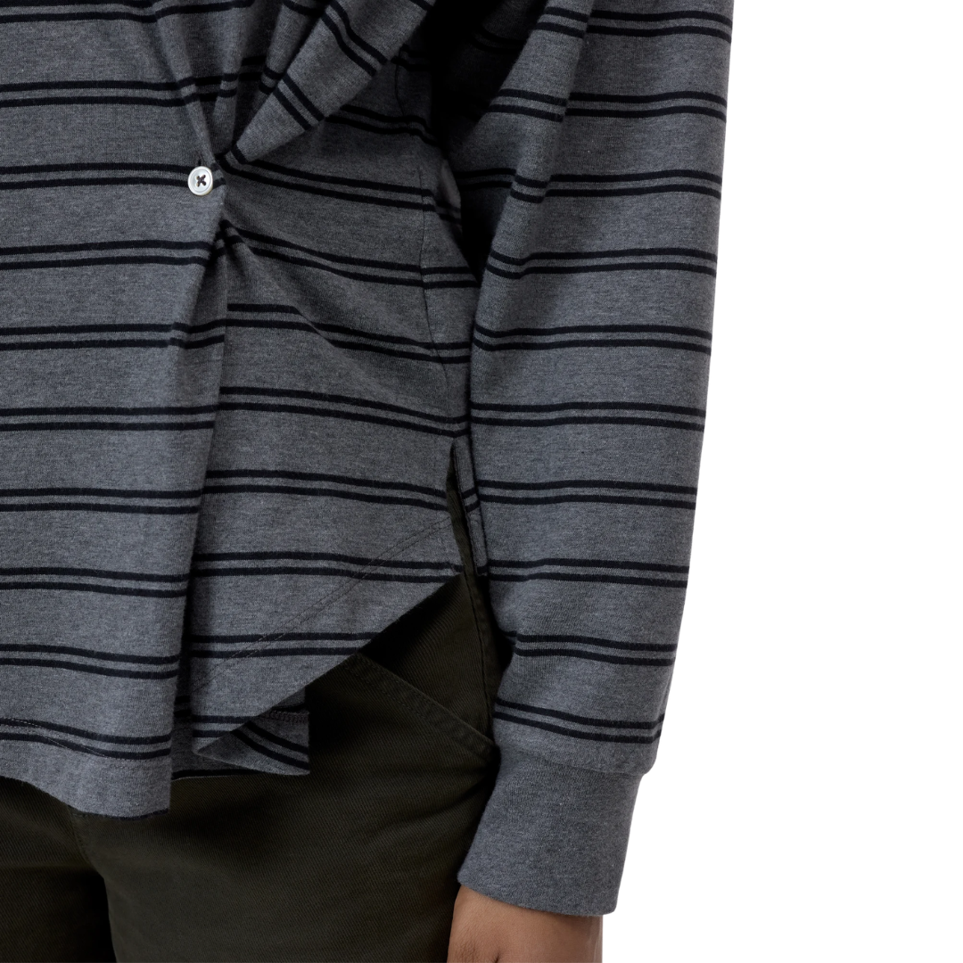 Polo Top With Wrap Detail in Dark Grey Melange