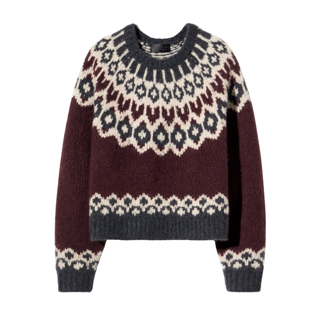 Isaline Fair Isle Sweater in Burgundy Fair Isle