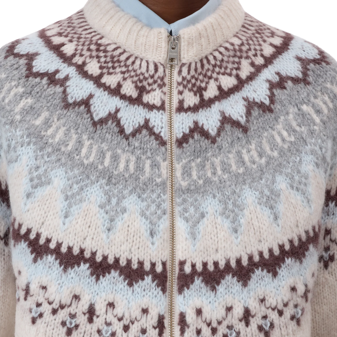 Cardigan With Norwegian Pattern in Cloud Cream