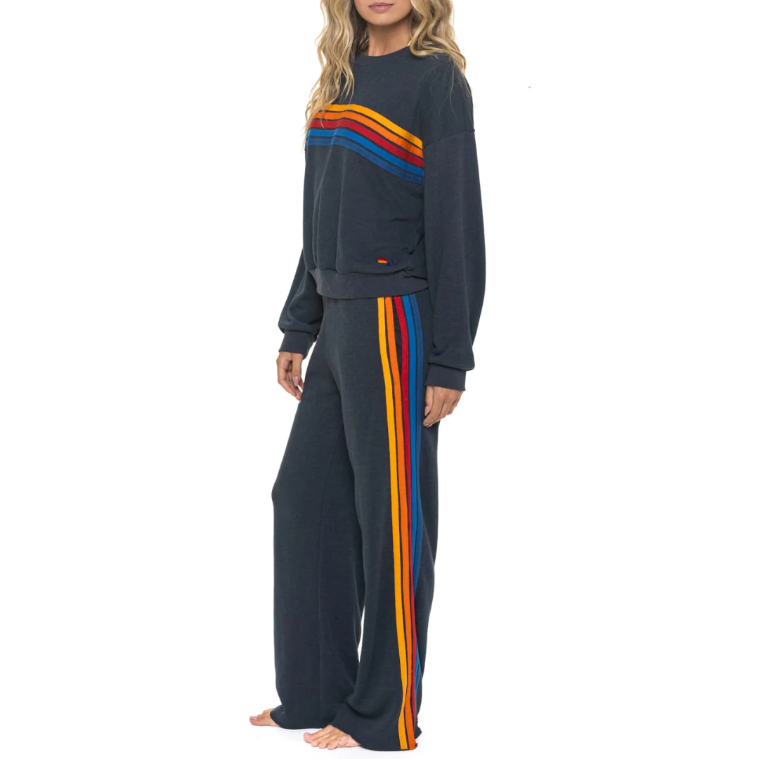 5 Stripe Relaxed Crew Sweatshirt in Charcoal