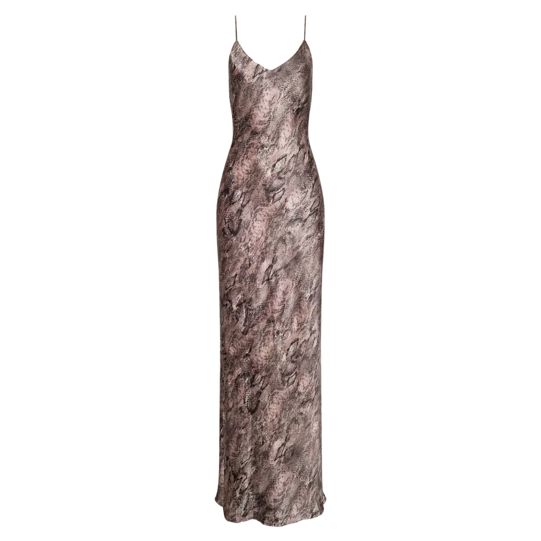 Serita Silk Gown in Mauve/Multi Western Snake Print