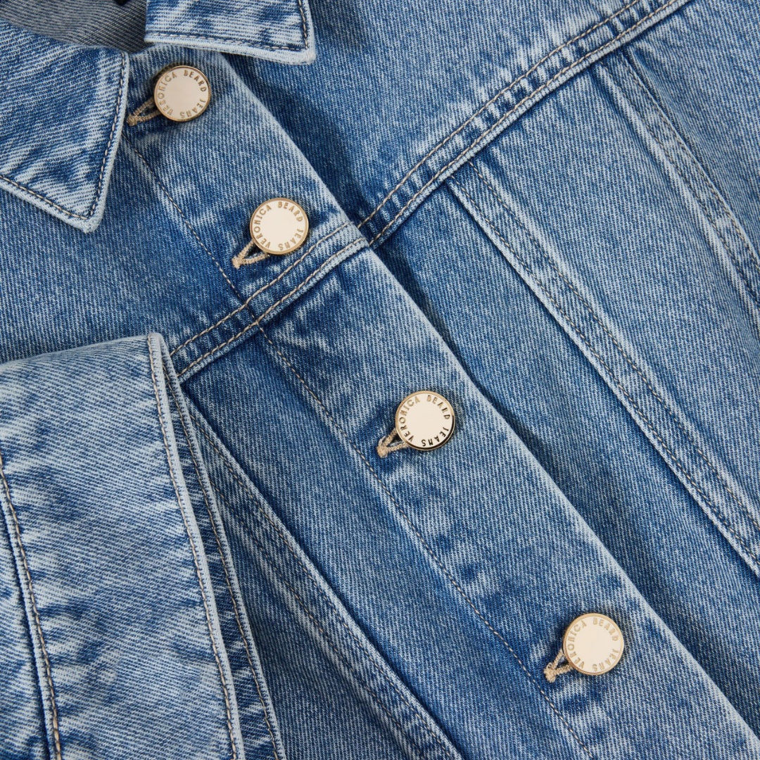 Malcom Cropped Denim Jacket in Silver Dust