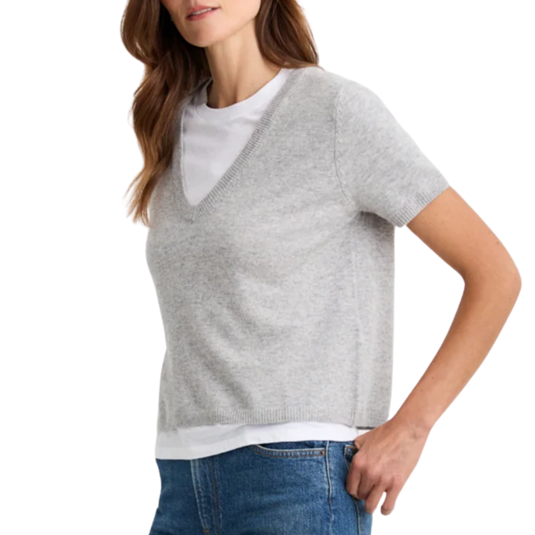 Kadri Cashmere V-Neck Tee in Heather Grey