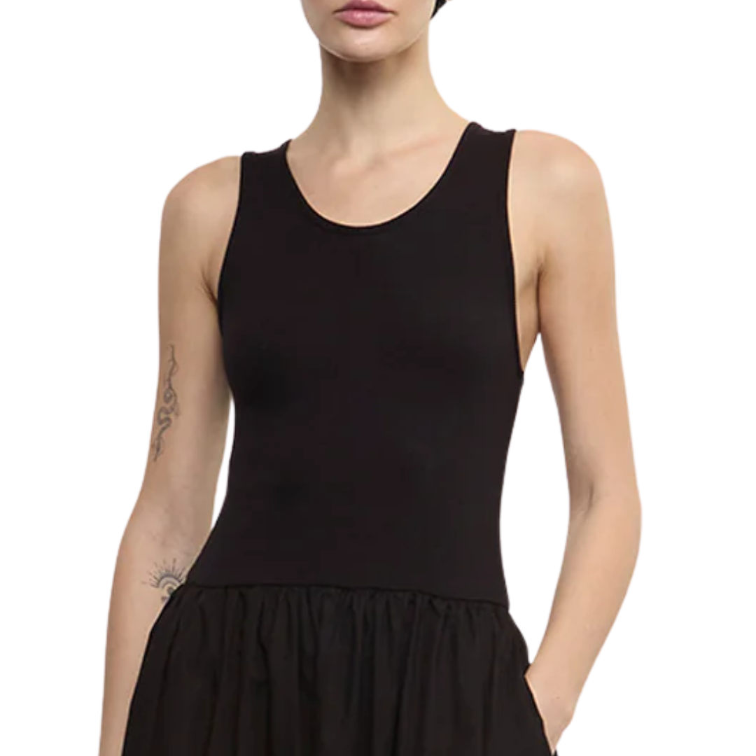 Cotton Resort Tank Dress in Black